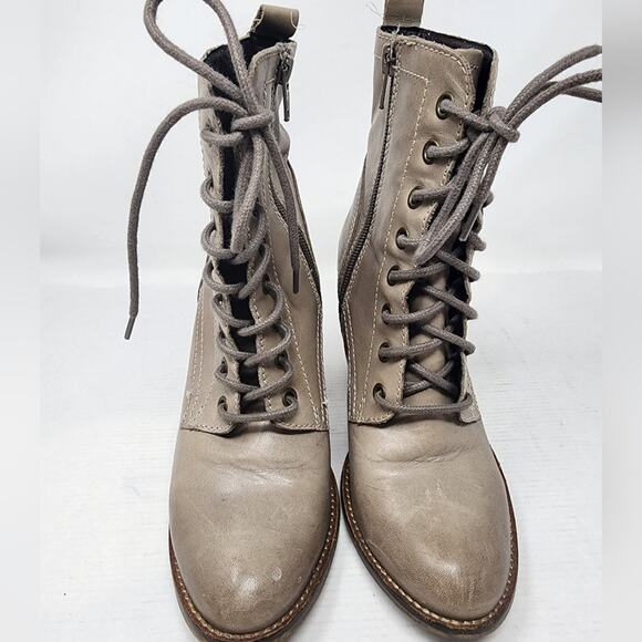 Steve Madden Lauren Taupe Ankle Booties Side Zip Laces Leather Boots Size 8 - Picture 5 of 9